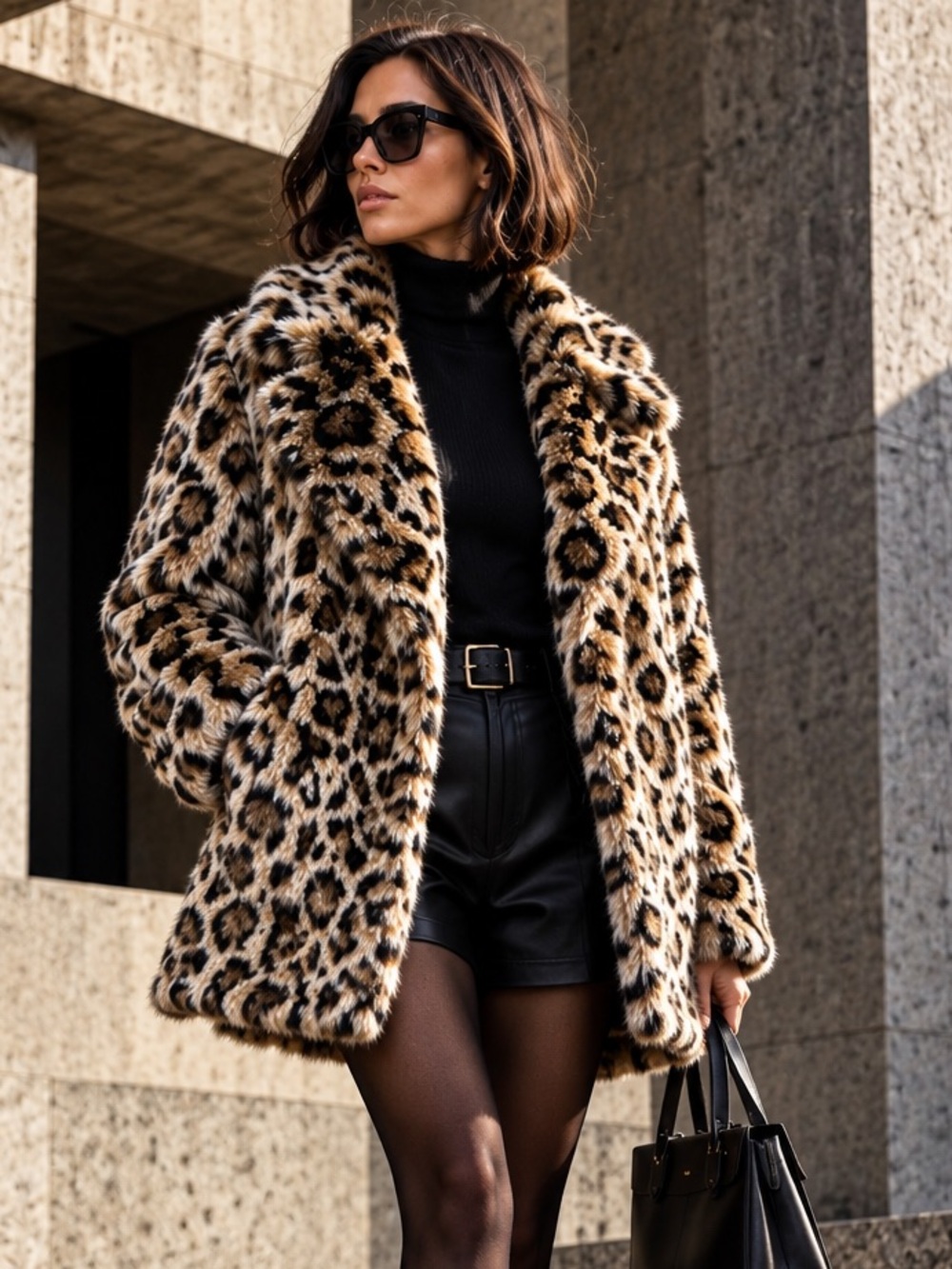 ZARA Faux Leopard Fur Mob Wife Maximalist Animal Print Single Button Coat, S